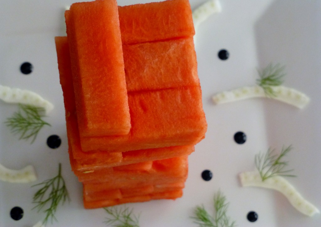 watermelon jenga tower